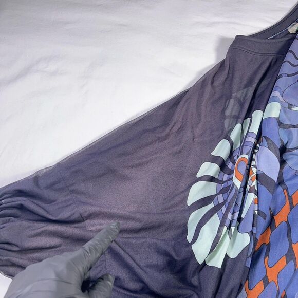 Vintage 1970s Gottex Maxi Dress Swim Cover Caftan Flowey Boho Blue Floral Medium - Picture 6 of 16